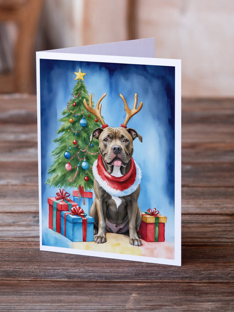 Pit Bull Terrier Christmas Reindeer Greeting Cards Pack of 8