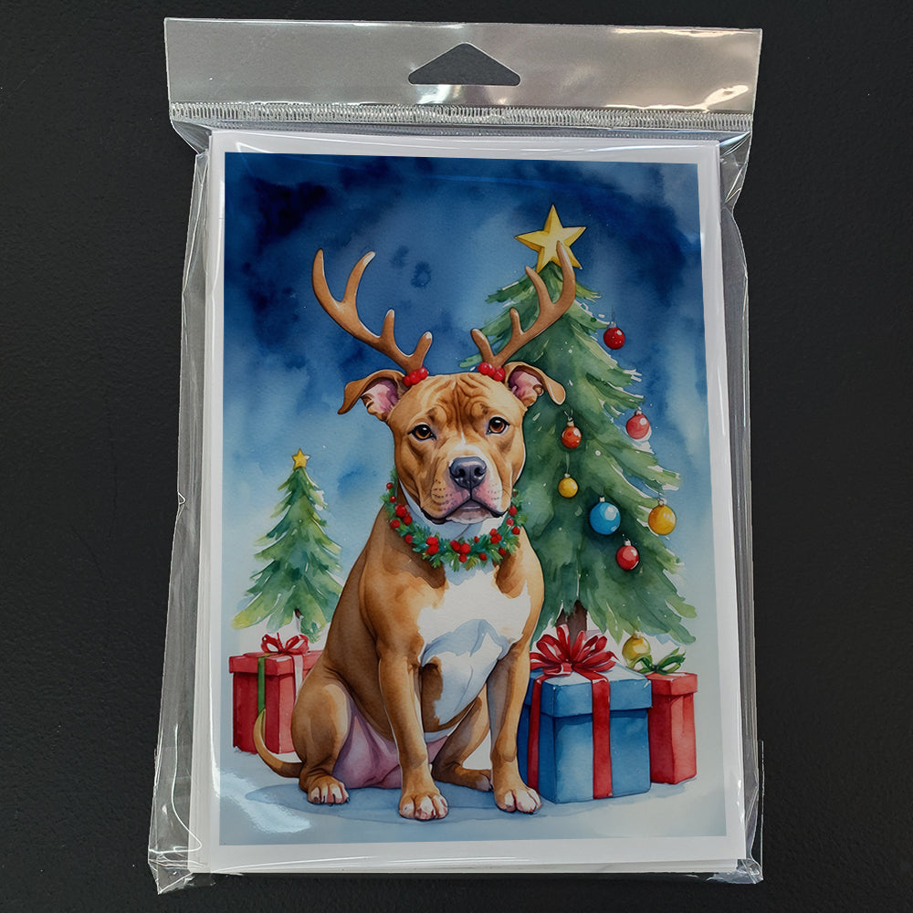 Pit Bull Terrier Christmas Reindeer Greeting Cards Pack of 8