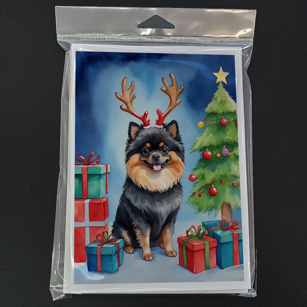 Pomeranian Christmas Reindeer Greeting Cards Pack of 8