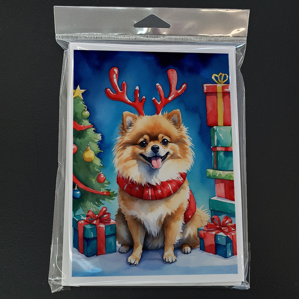 Pomeranian Christmas Reindeer Greeting Cards Pack of 8