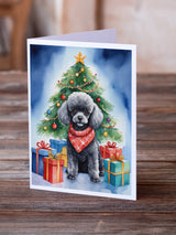 Black Toy Poodle Christmas Reindeer Greeting Cards Pack of 8