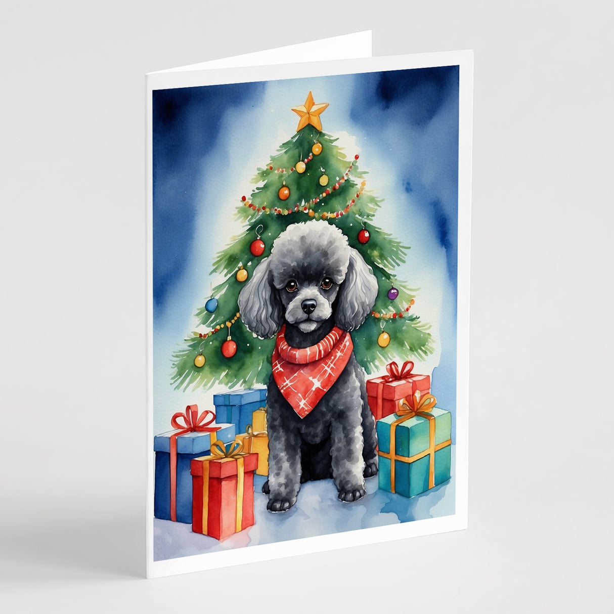 Black Toy Poodle Christmas Reindeer Greeting Cards Pack of 8