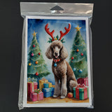 Chocolate Standard Poodle Christmas Reindeer Greeting Cards Pack of 8