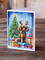 Chocolate Toy Poodle Christmas Reindeer Greeting Cards Pack of 8