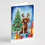 Chocolate Toy Poodle Christmas Reindeer Greeting Cards Pack of 8