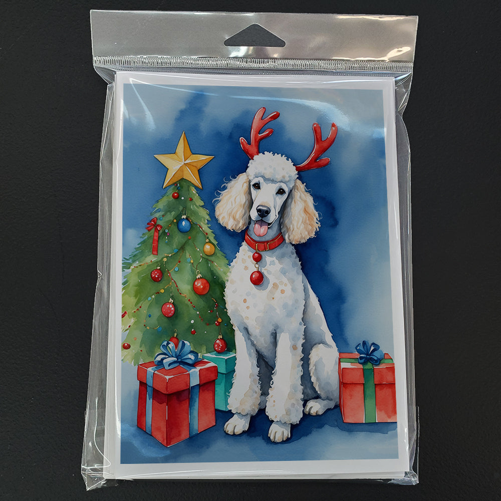 White Standard Poodle Christmas Reindeer Greeting Cards Pack of 8