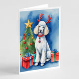 White Standard Poodle Christmas Reindeer Greeting Cards Pack of 8