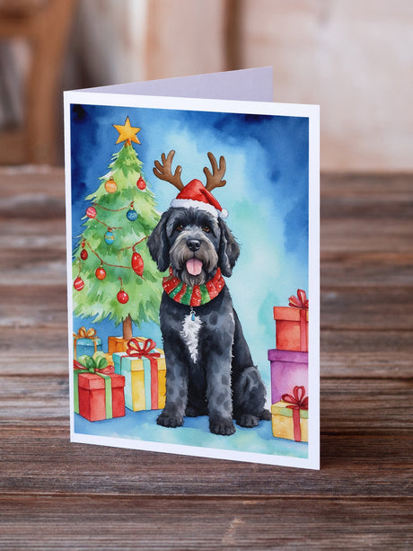 Portuguese Water Dog Christmas Reindeer Greeting Cards Pack of 8