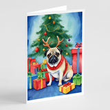 Pug Christmas Reindeer Greeting Cards Pack of 8