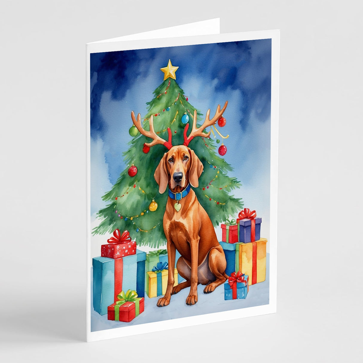 Redbone Coonhound Christmas Reindeer Greeting Cards Pack of 8