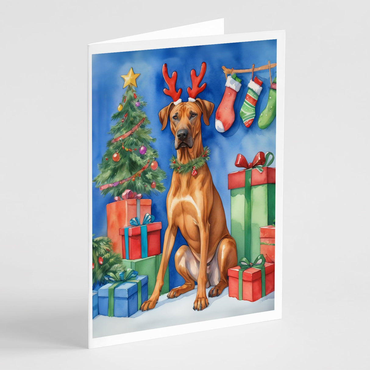 Rhodesian Ridgeback Christmas Reindeer Greeting Cards Pack of 8