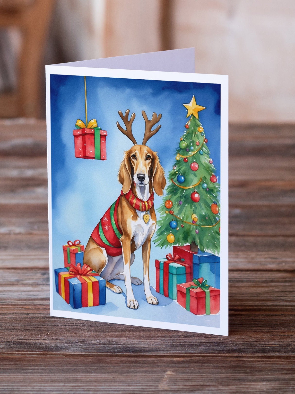 Saluki Christmas Reindeer Greeting Cards Pack of 8