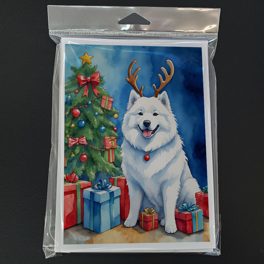 Samoyed Christmas Reindeer Greeting Cards Pack of 8