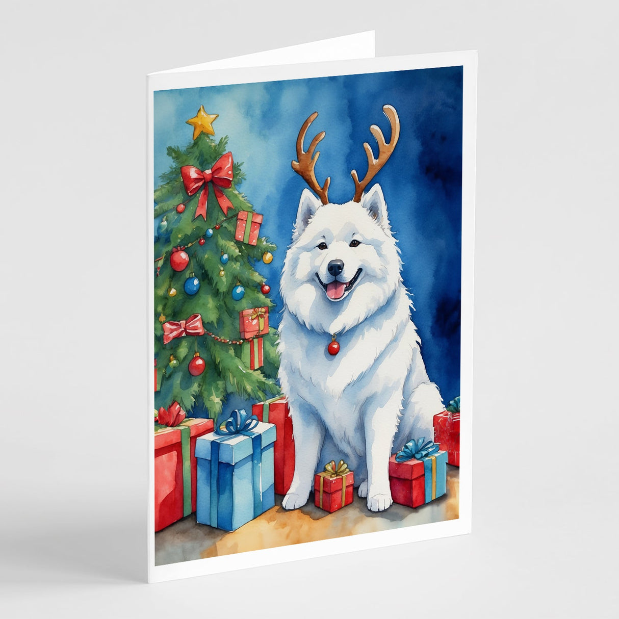 Samoyed Christmas Reindeer Greeting Cards Pack of 8