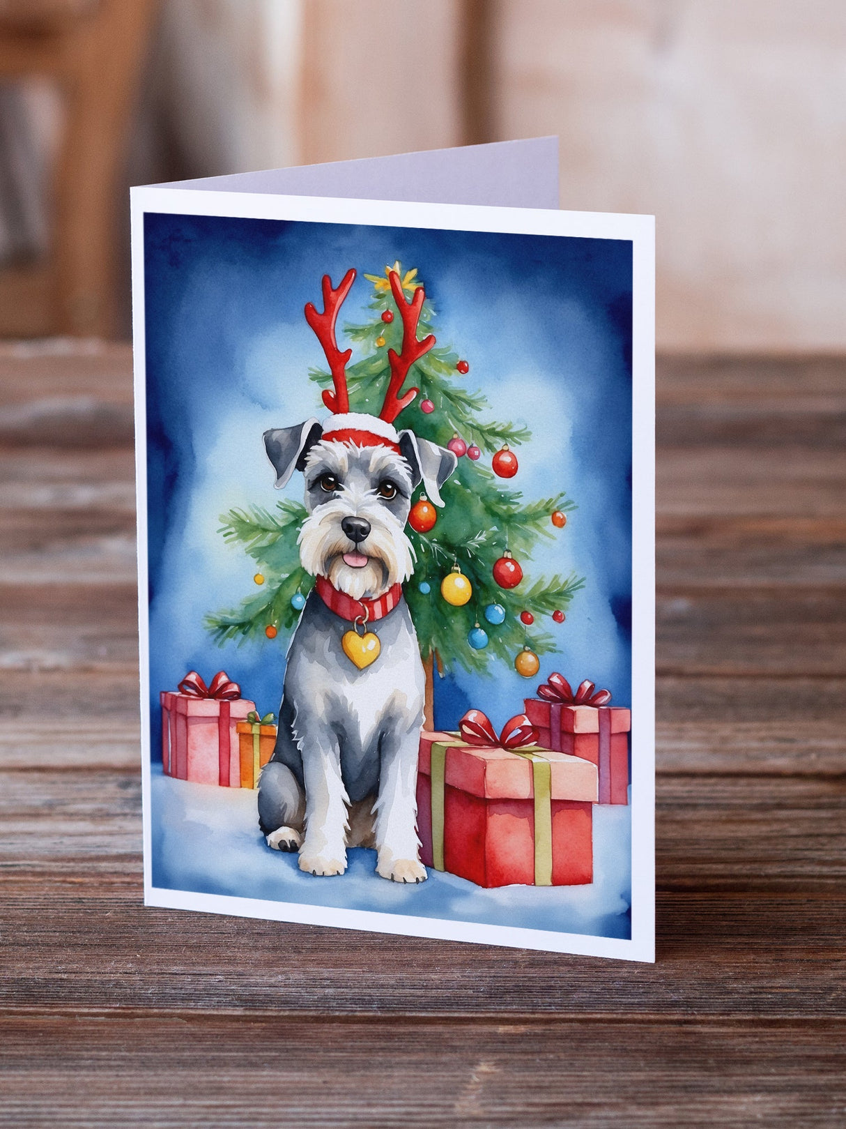 Schnauzer Christmas Reindeer Greeting Cards Pack of 8