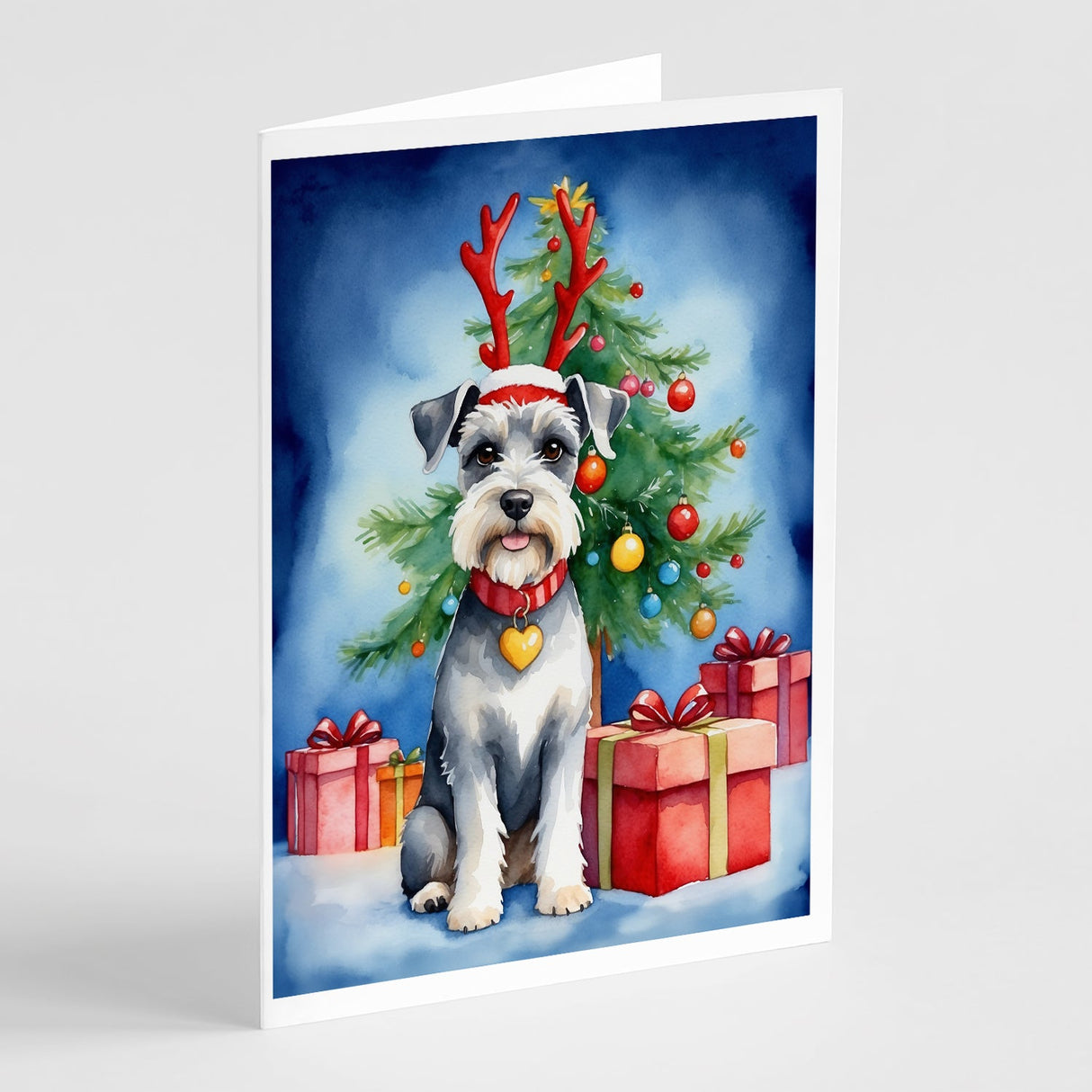 Schnauzer Christmas Reindeer Greeting Cards Pack of 8