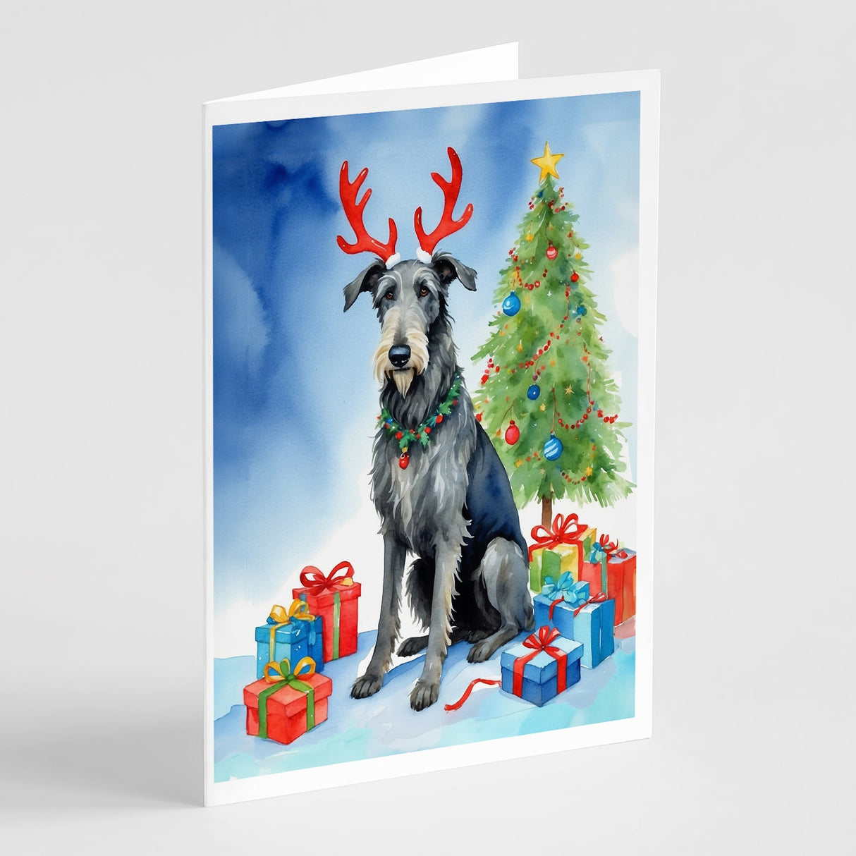 Scottish Deerhound Christmas Reindeer Greeting Cards Pack of 8