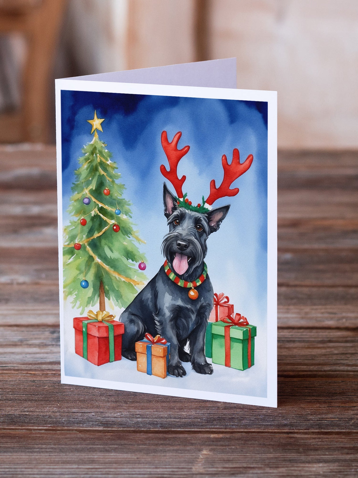 Scottish Terrier Christmas Reindeer Greeting Cards Pack of 8