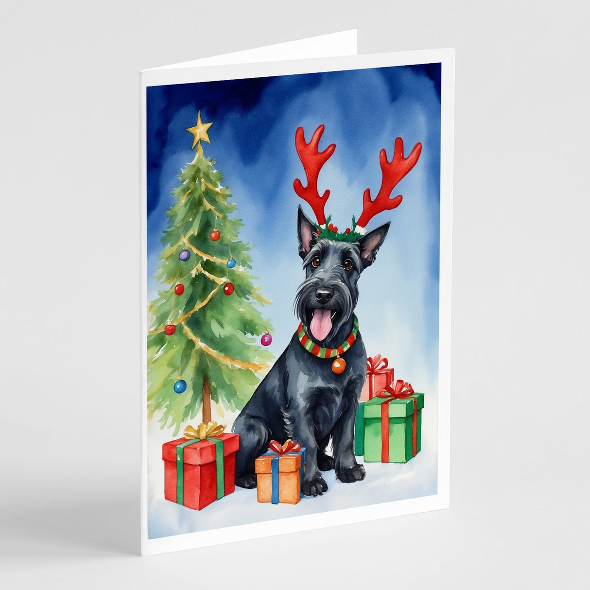 Scottish Terrier Christmas Reindeer Greeting Cards Pack of 8