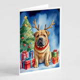 Shar Pei Christmas Reindeer Greeting Cards Pack of 8