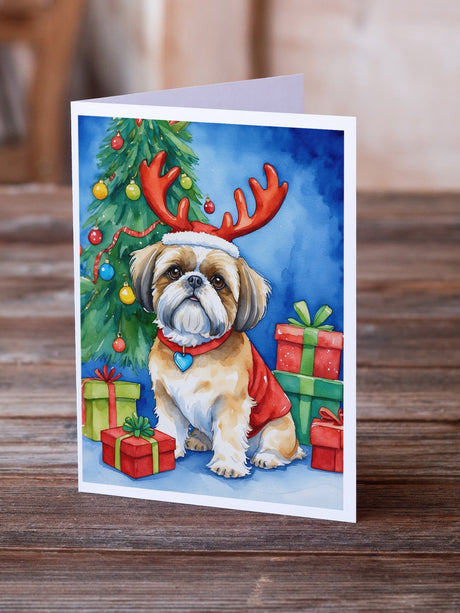 Shih Tzu Christmas Reindeer Greeting Cards Pack of 8