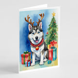 Siberian Husky Christmas Reindeer Greeting Cards Pack of 8