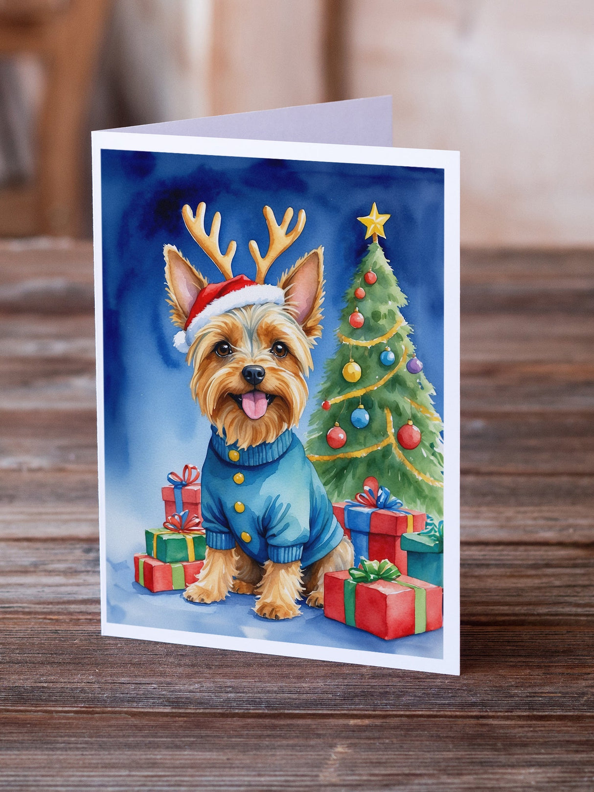 Silky Terrier Christmas Reindeer Greeting Cards Pack of 8