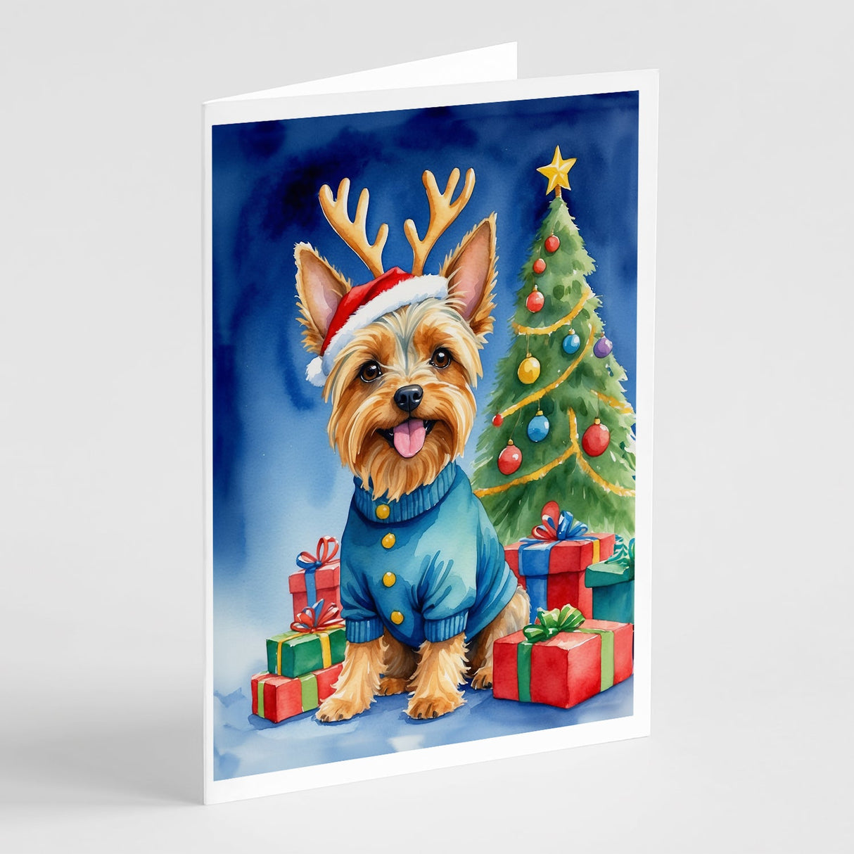 Silky Terrier Christmas Reindeer Greeting Cards Pack of 8