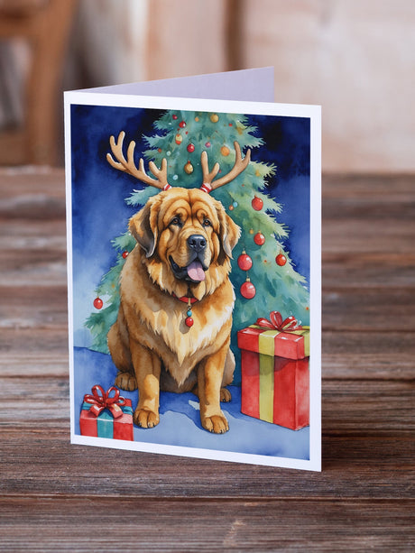 Tibetan Mastiff Christmas Reindeer Greeting Cards Pack of 8