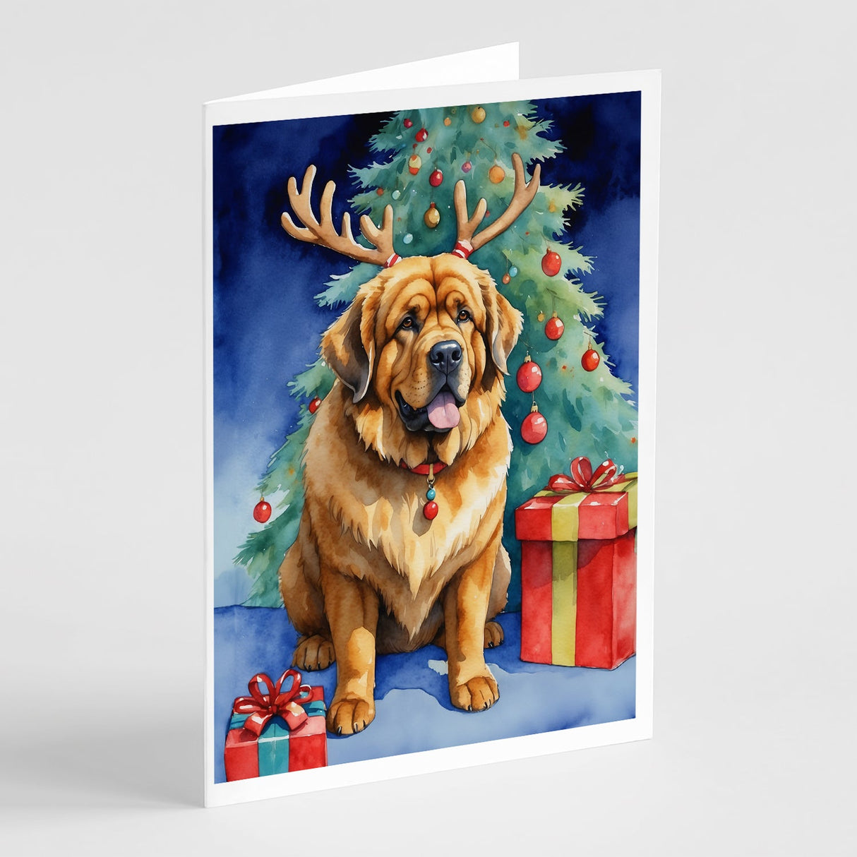 Tibetan Mastiff Christmas Reindeer Greeting Cards Pack of 8