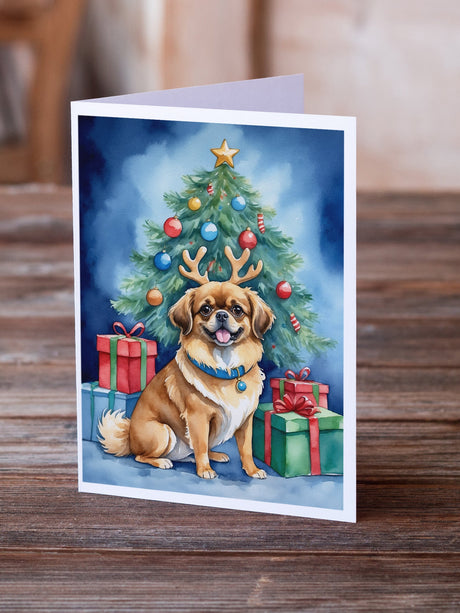 Tibetan Spaniel Christmas Reindeer Greeting Cards Pack of 8