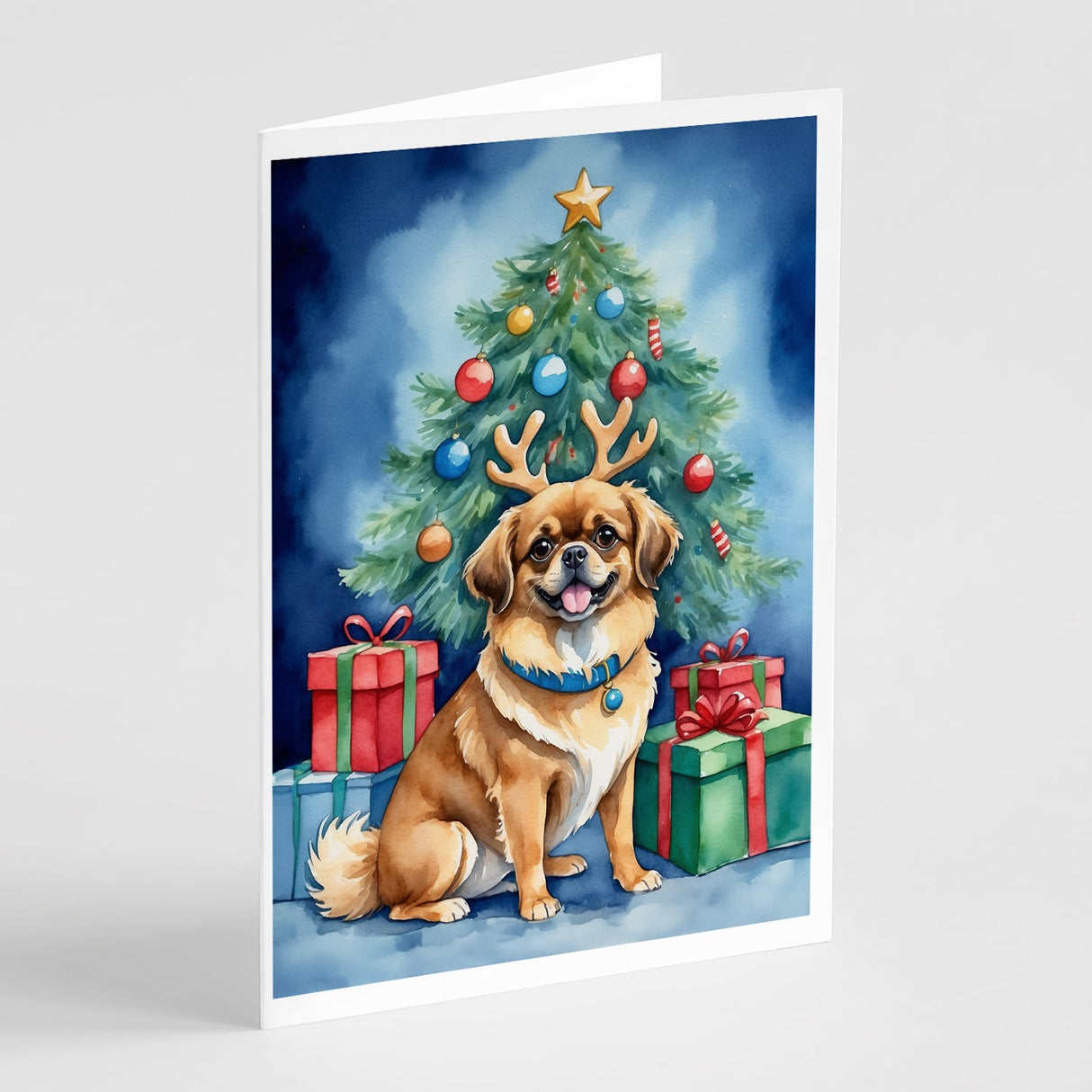 Tibetan Spaniel Christmas Reindeer Greeting Cards Pack of 8