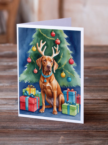 Vizsla Christmas Reindeer Greeting Cards Pack of 8