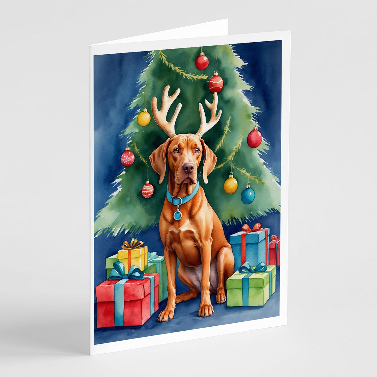 Vizsla Christmas Reindeer Greeting Cards Pack of 8