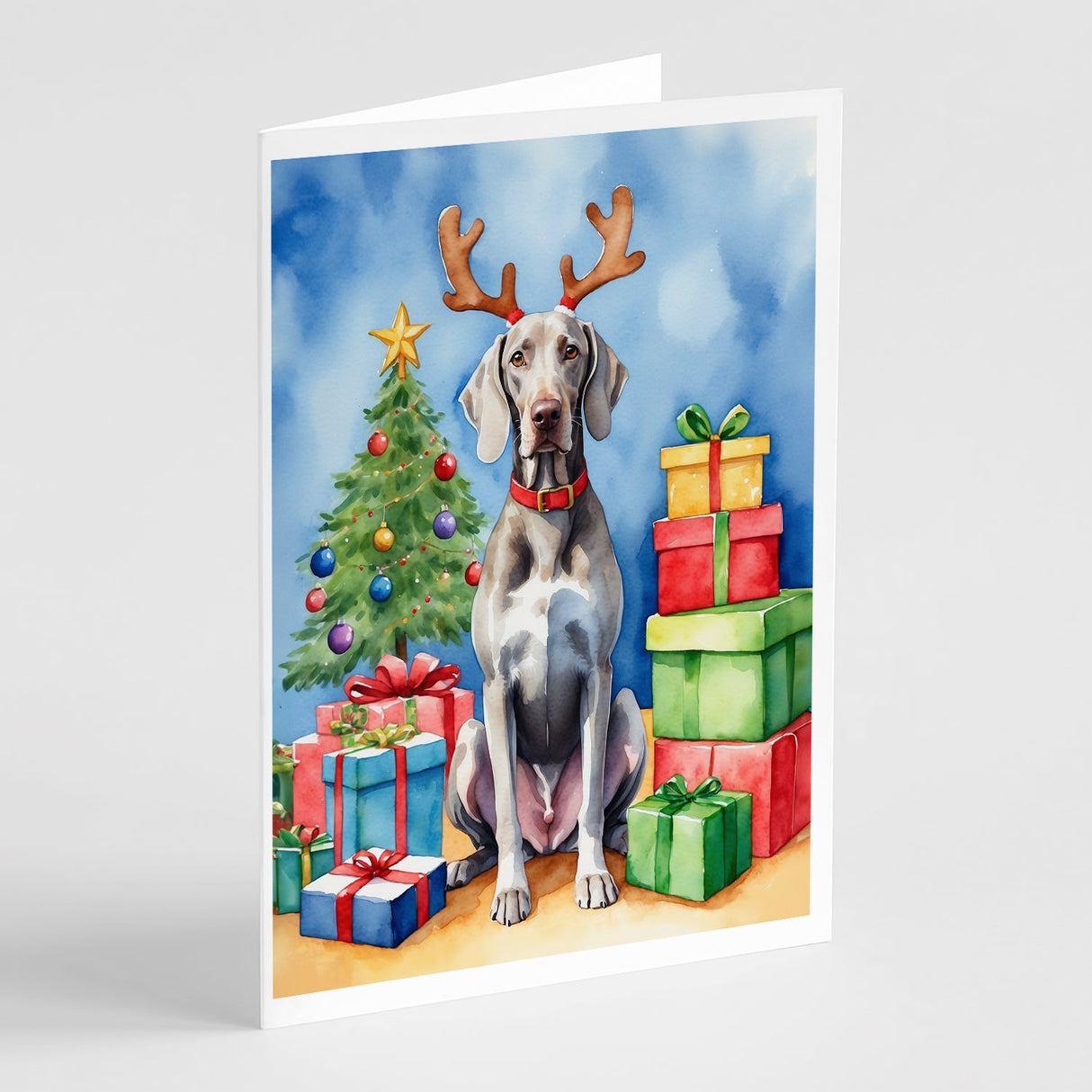 Weimaraner Christmas Reindeer Greeting Cards Pack of 8