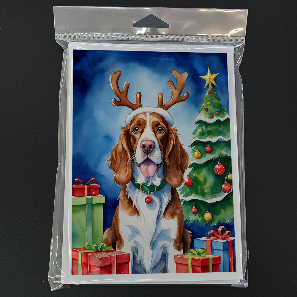 Welsh Springer Spaniel Christmas Reindeer Greeting Cards Pack of 8