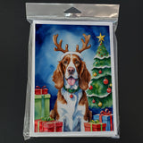 Welsh Springer Spaniel Christmas Reindeer Greeting Cards Pack of 8