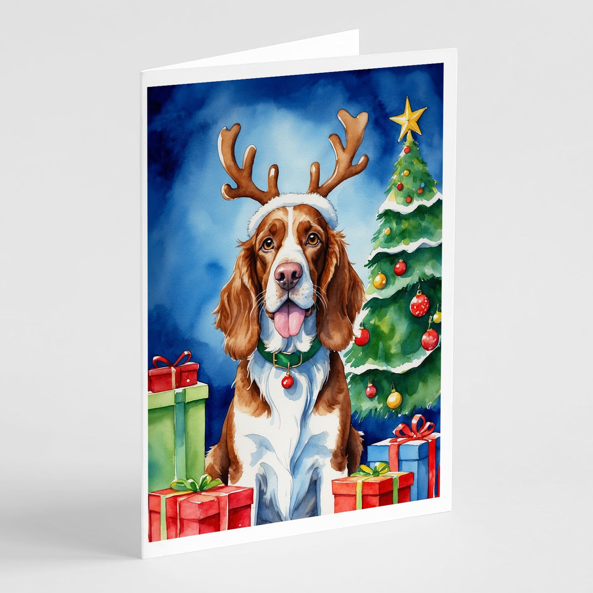 Welsh Springer Spaniel Christmas Reindeer Greeting Cards Pack of 8