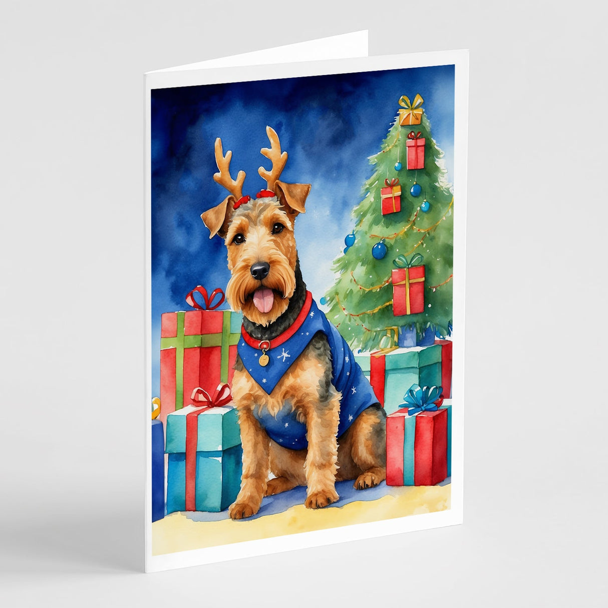 Welsh Terrier Christmas Reindeer Greeting Cards Pack of 8