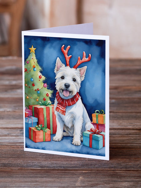 Westie Christmas Reindeer Greeting Cards Pack of 8