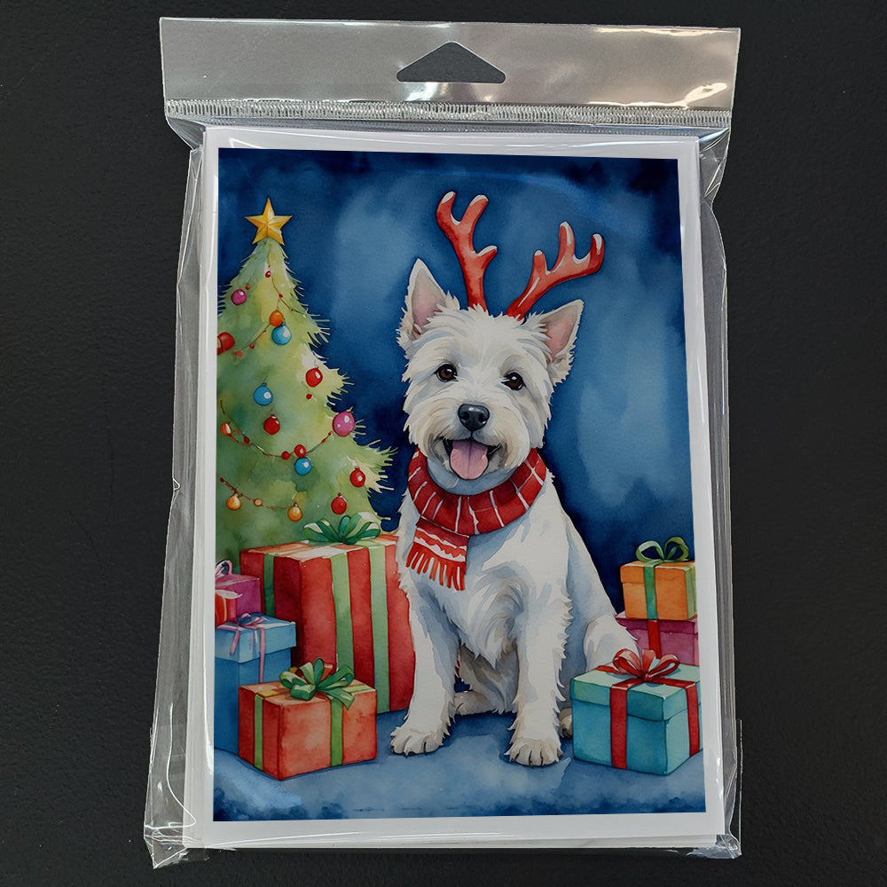 Westie Christmas Reindeer Greeting Cards Pack of 8