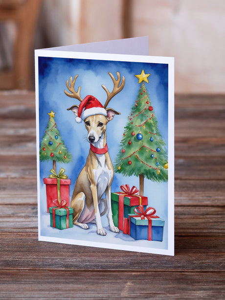 Whippet Christmas Reindeer Greeting Cards Pack of 8