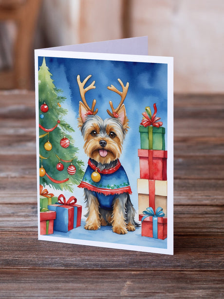 Yorkshire Terrier Yorkie Christmas Reindeer Greeting Cards Pack of 8