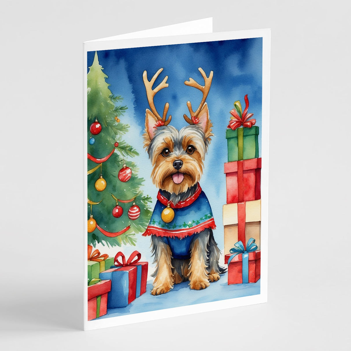 Yorkshire Terrier Yorkie Christmas Reindeer Greeting Cards Pack of 8