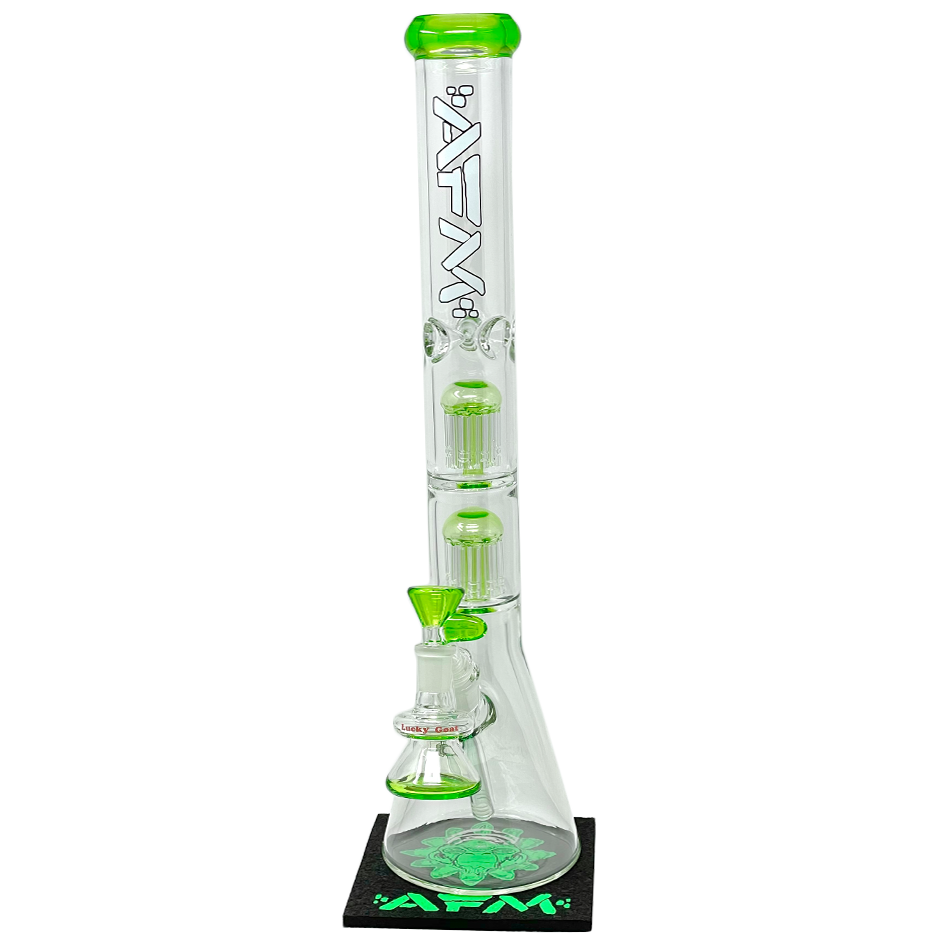 AFM Double Hitter 9mm Beaker Bong with Showerhead Perc and Keystone Base, 21" - Front View