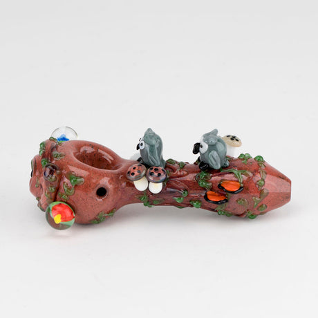 Empire Glassworks Hootie's Forest Spoon Pipe, detailed animal motifs, borosilicate glass, side view