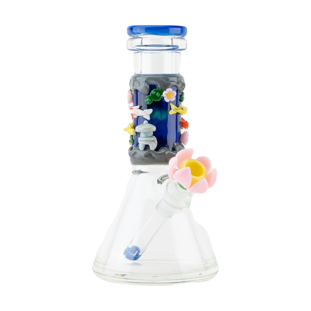 Empire Glassworks Koi Pond Baby Beaker Bong, 8.5" with Colorful Fish & Floral Details