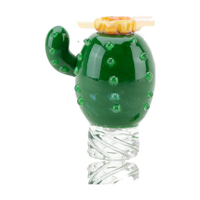 Empire Glassworks Cactus Spinner Cap in green borosilicate glass, compact design, front view on white background