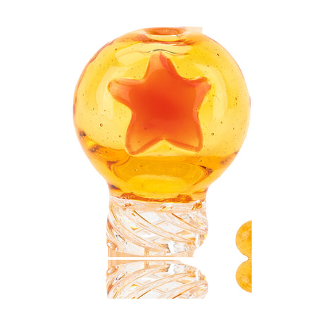 Empire Glassworks Dragon Sphere Spinner Cap in yellow borosilicate glass, front view on white background