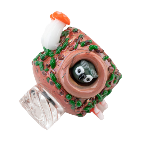 Empire Glassworks Hootie's Forest Spinner Cap, top view, with intricate owl design for dab rigs